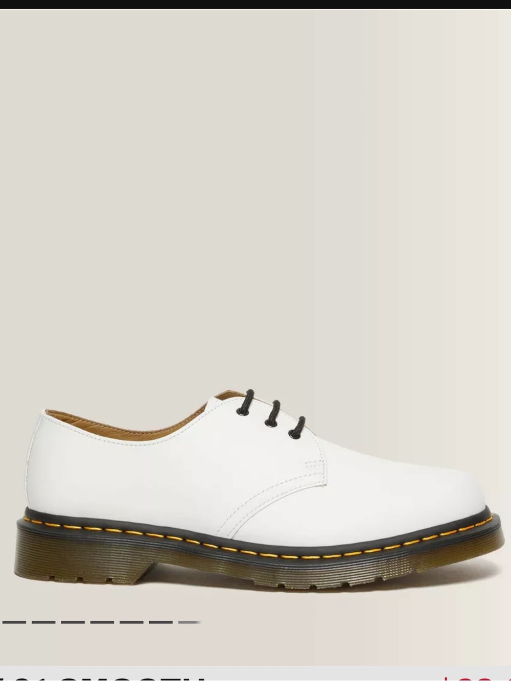 Dr. Martens White Leather 3-Eye Derby with Black Laces and Yellow Stitching - Picture 5 of 5
